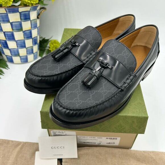 Men’s Gucci, GG Supreme tassel loafers size 12 made in Italy - Picture 1 of 10